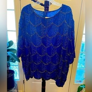 BEAUTIFUL ROYAL BLUE BEADED AND SEQUIN TOP.  Measurements provided